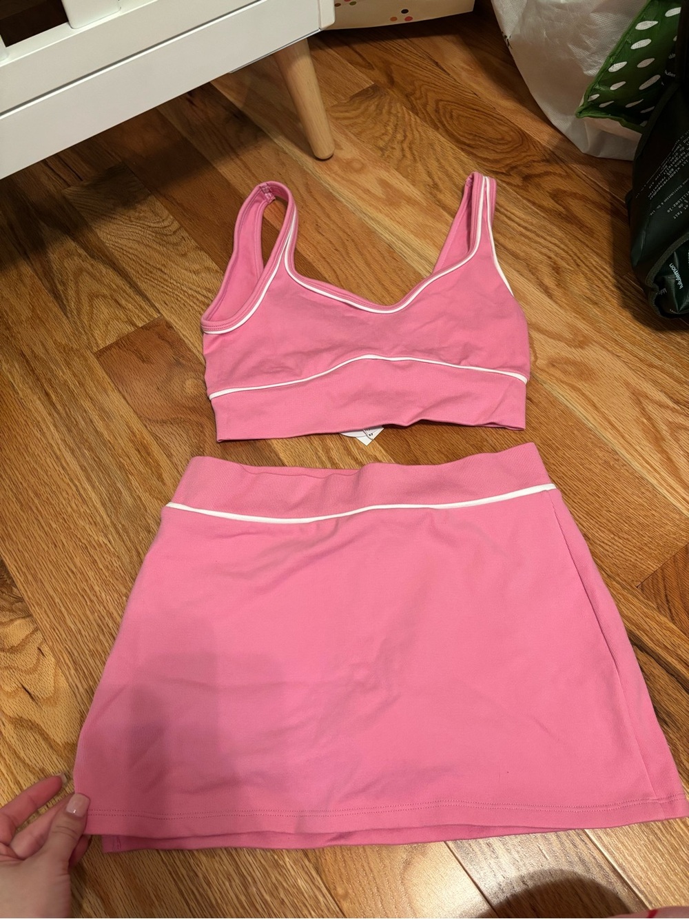 Pink Bralette Crop Top and Mini Skirt Set